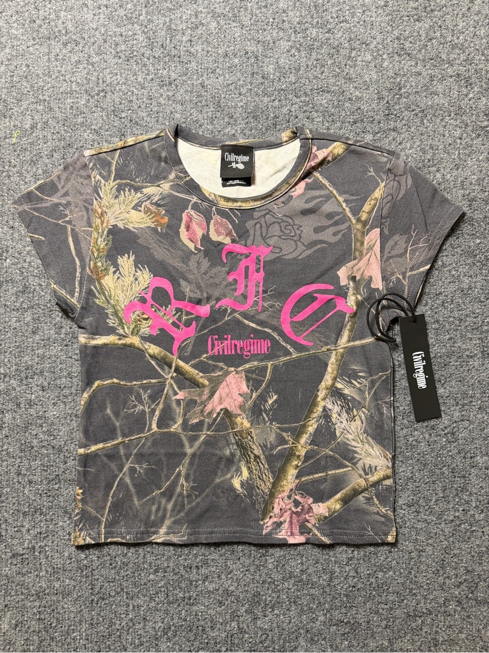 Civil Regime Pink Leopard Camo / Realtree-style Graphic Baby Tee Size Large